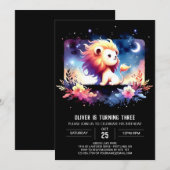 ファンタジーミニマリストライオン誕生日 招待状 (正面/裏面)