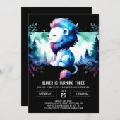 ファンタジーミニマリストライオン誕生日 招待状 (正面/裏面)