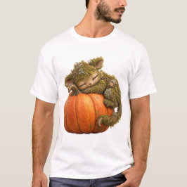 ファンタジーモスの生き物がカボチャを抱えるメンズTシャツ Tシャツ
