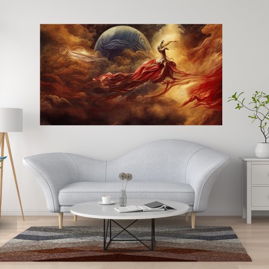 ファンタジーモダンアート金ゴールド雲の赤い上 ポスター