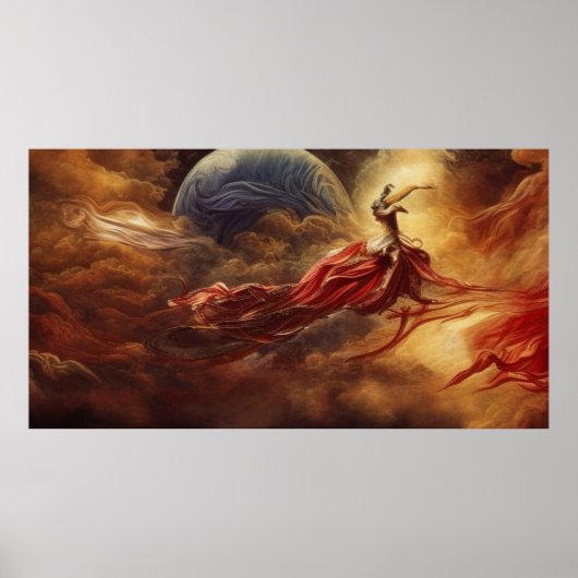 ファンタジーモダンアート金ゴールド雲の赤い上 ポスター (正面)