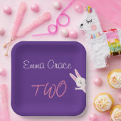 ファンタジーモダンピンクのうさぎ 2歳の誕生日 ペーパープレート (パーティー)