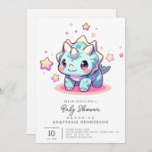 ファンタジーモダン恐竜の赤ちゃんシャワー 招待状 (正面/裏面)