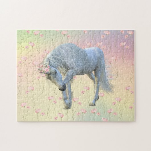 ファンタジーユニコーンかわいらしレインボーフローラ ジグソーパズル (横)