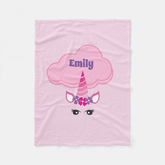 ファンタジーユニコーンフローラクラウドピンクパーソナライズされた フリースブランケット (正面)