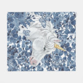 ファンタジーユニコーンブルーフラワーチョウガーリー フリースブランケット (正面(横))