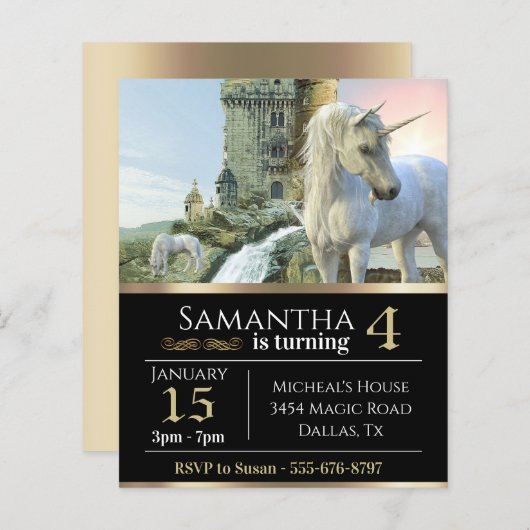 ファンタジーユニコーン中世キャッスルメタリック誕生日 (正面/裏面)