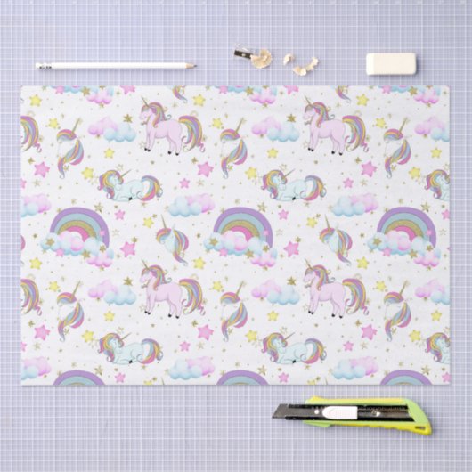 ファンタジーユニコーン模様の女の子パーティー組織 薄葉紙 (クラフト)