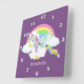 ファンタジーユニコーン追加name girls room decor clock スクエア壁時計 (傾斜)