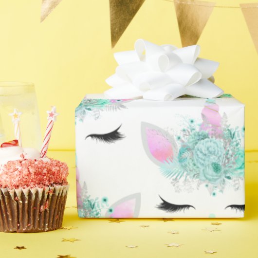 ファンタジーユニコーン顔タイルパーティーラップ ラッピングペーパー (誕生日パーティー)