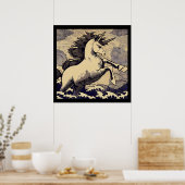 ファンタジーユニコーン – ウッドカット1 ポスター (キッチン)