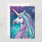 ファンタジーユニコーン(青とピンクの髪) ポストカード (正面/裏面)