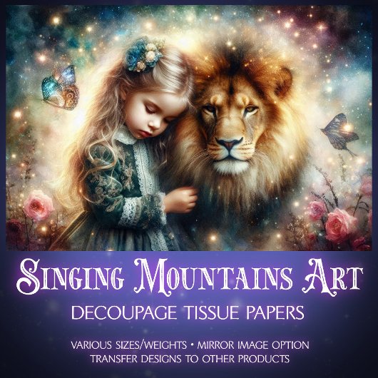 ファンタジーライオンの友人と小さな女の子の切り離し 薄葉紙