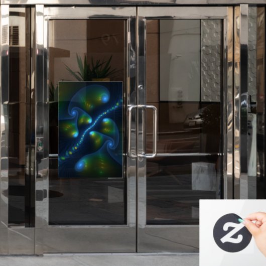 ファンタジーライト抽象芸術ブルーグリーンイエローフラクタル ウィンドウサイン (オフィスドア)