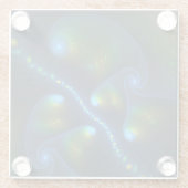 ファンタジーライト抽象芸術ブルーグリーンイエローフラクタル ガラスコースター (裏面)