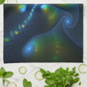 ファンタジーライト抽象芸術ブルーグリーンイエローフラクタル キッチンタオル (折り畳み)