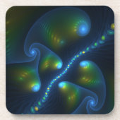 ファンタジーライト抽象芸術ブルーグリーンイエローフラクタル コースター (正面)