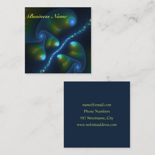ファンタジーライト抽象芸術ブルーグリーンイエローフラクタル スクエア名刺 (正面/裏面)