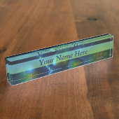 ファンタジーライト抽象芸術ブルーグリーンイエローフラクタル デスクネームプレート (側面)