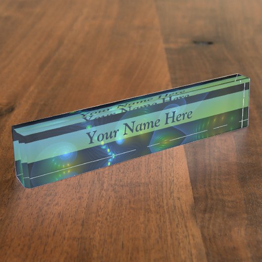 ファンタジーライト抽象芸術ブルーグリーンイエローフラクタル デスクネームプレート (側面)