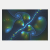 ファンタジーライト抽象芸術ブルーグリーンイエローフラクタル ラッピングペーパーシート (正面3)