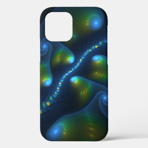 ファンタジーライト抽象芸術ブルーグリーンイエローフラクタル iPhone 12 PROケース