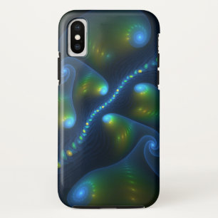 ファンタジーライト抽象芸術ブルーグリーンイエローフラクタル iPhone XSケース