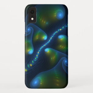 ファンタジーライト抽象芸術ブルーグリーンイエローフラクタル iPhone XRケース