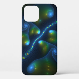 ファンタジーライト抽象芸術ブルーグリーンイエローフラクタル iPhone 12 PROケース
