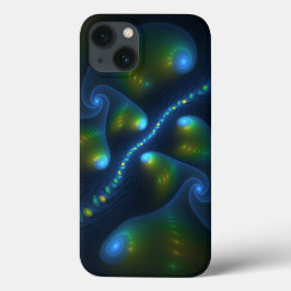 ファンタジーライト抽象芸術ブルーグリーンイエローフラクタル iPhone 13ケース