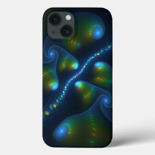 ファンタジーライト抽象芸術ブルーグリーンイエローフラクタル iPhone 13ケース