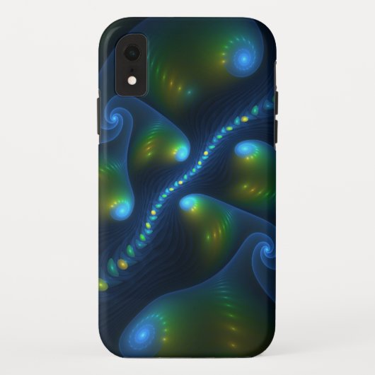 ファンタジーライト抽象芸術ブルーグリーンイエローフラクタル Case-Mate iPhoneケース (裏面)