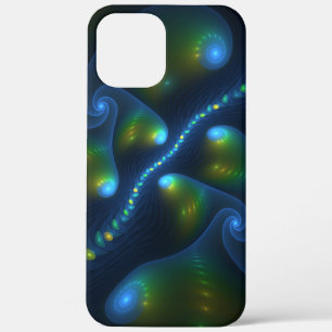 ファンタジーライト抽象芸術ブルーグリーンイエローフラクタル iPhone 12 PRO MAX ケース