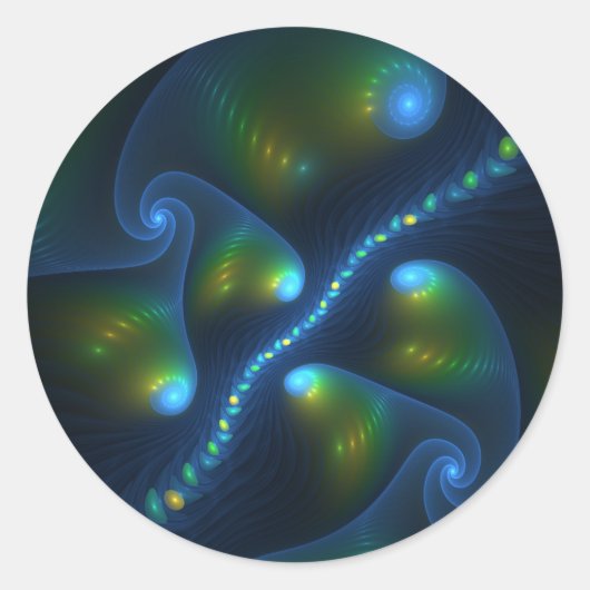ファンタジーライト アブストラクト ブルー グリーン イエロー フラクタル ラウンドシール (正面)