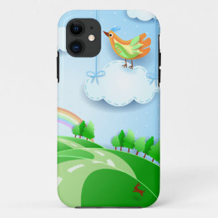 ファンタジーランドスケープと鳥、iPhone5ケース iPhone 11 ケース