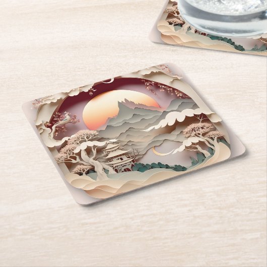 ファンタジーランドスケープ紙カットスクエア紙コースター スクエアペーパーコースター (アングル)