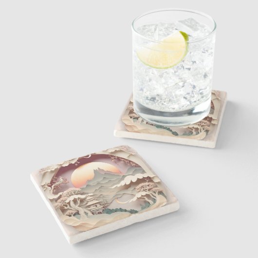 ファンタジーランドスケープ紙カットストーンコースター ストーンコースター (横)