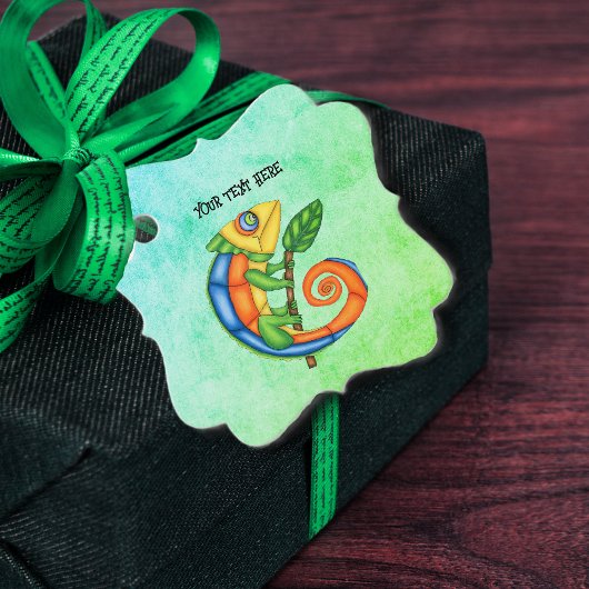 ファンタジーリザードオンブランチビッグアイズグリーンブルーミックス フェイバータグ