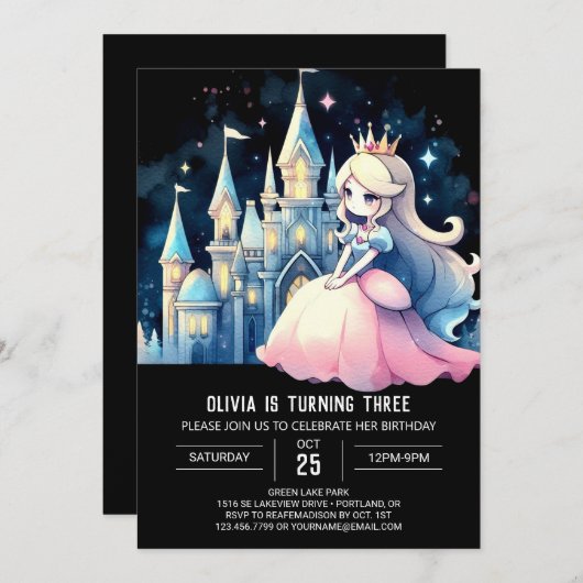 ファンタジーリトルプリンセス誕生日 招待状 (正面/裏面)