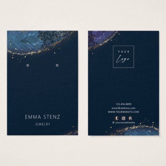 ファンタジールックスブルー金ゴールドイヤリングディスプレイカード (正面&裏面)