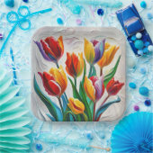 ファンタジーレインボーチューリップブーケ ペーパープレート (パーティー)