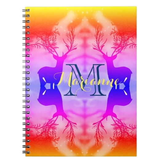 ファンタジーレインボー森林の夢見る鹿 ノートブック (正面)