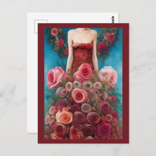 ファンタジーレッドローズ結婚ズドレスゴシック花嫁ポストカー ポストカード (正面/裏面)