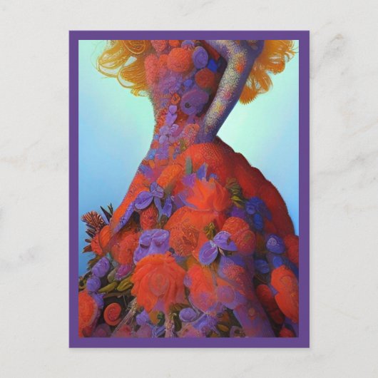 ファンタジーレッドローズ結婚ズドレスゴシック花嫁 ポストカード (正面)