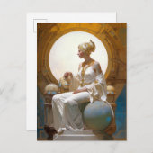 ファンタジーレトロフューチャリスティック・アート着座女王妃 ポストカード (正面/裏面)