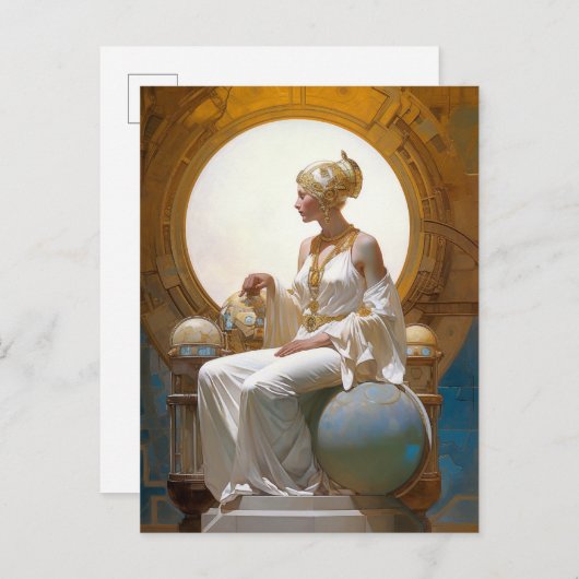 ファンタジーレトロフューチャリスティック・アート着座女王妃 ポストカード (正面/裏面)