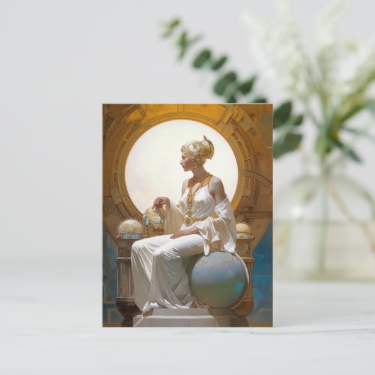 ファンタジーレトロフューチャリスティック・アート着座女王妃 ポストカード (スタンド正面)
