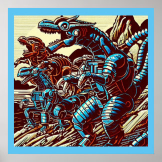ファンタジーロボットのアニメ – Woodcut 3 ポスター