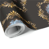 ファンタジーロマンチックな花と金ゴールド枠 ラッピングペーパー (ロールコーナー)