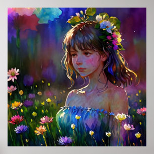 *~ファンタジーワイルドフラワーガールAP56水彩画 ポスター